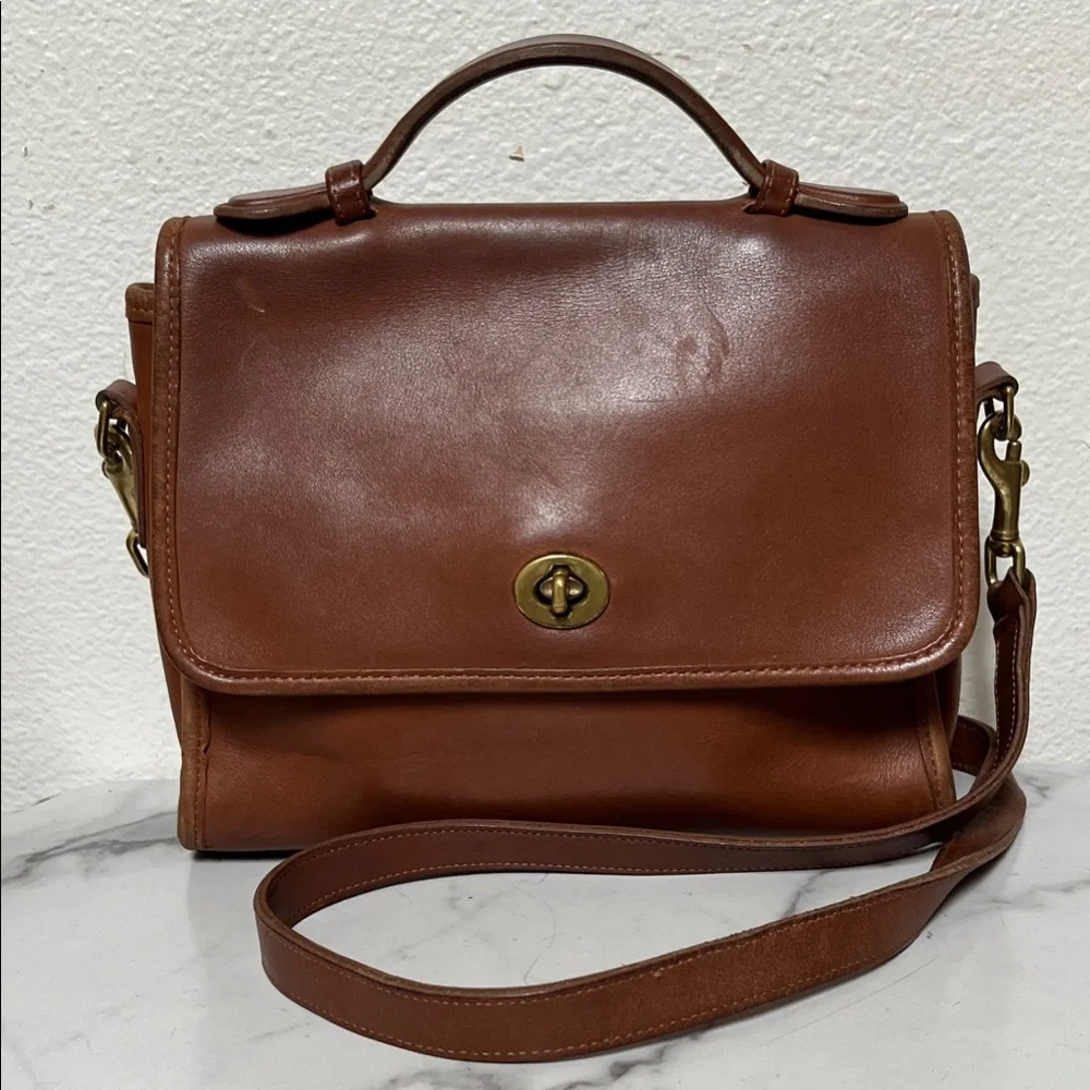 Coach Vintage Chestnut Brown Leather Satchel with Turnlock Hardware